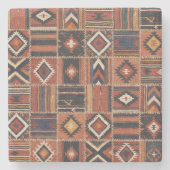Rustikaler Patchwork-Kilim-Geometrie-Teppich Steinuntersetzer (Vorderseite)