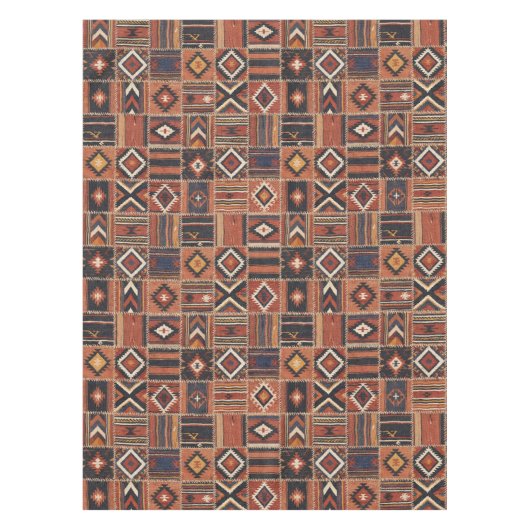 Rustikaler Patchwork-Kilim-Geometrie-Teppich Tischdecke (Vorderseite)