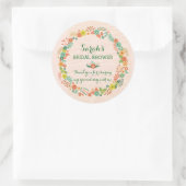 Rustikaler Peach floral Wreath Bridal Polterabend Runder Aufkleber (Tasche)