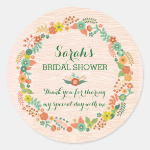 Rustikaler Peach floral Wreath Bridal Polterabend Runder Aufkleber