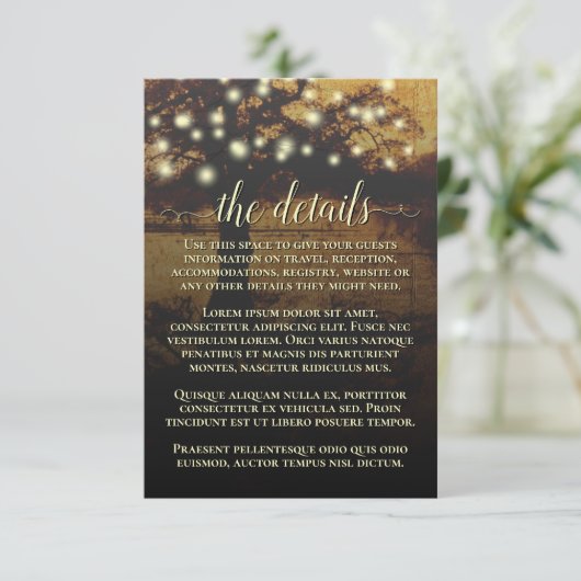 Rustikaler Pergamentbaum & Lichter Hochzeitsdetail Begleitkarte (Stehend Vorderseite)