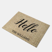 Rustikaler Personalisierter Familienname mit Hallo Fußmatte (Schrägansicht)