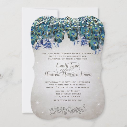 Rustikaler Pfau Aquamarin türkisfarbener Pfau Einladung (Vorderseite)