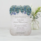 Rustikaler Pfau Aquamarin türkisfarbener Pfau Einladung (Stehend Vorderseite)