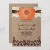 Rustikaler Pfirsich-korallenrote Einladung (Vorne/Hinten)