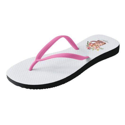 Rustikaler Pfirsich und Mauve Wasserfarbe Badesandalen (Schrägansicht)