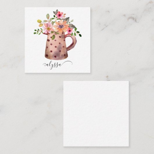 Rustikaler Pfirsich und Mauve Wasserfarbe Quadratische Visitenkarte (Vorne/Hinten)