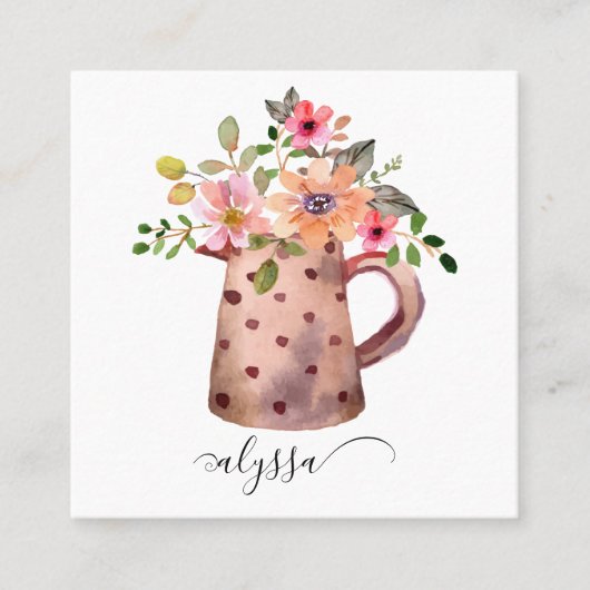 Rustikaler Pfirsich und Mauve Wasserfarbe Quadratische Visitenkarte (Vorderseite)
