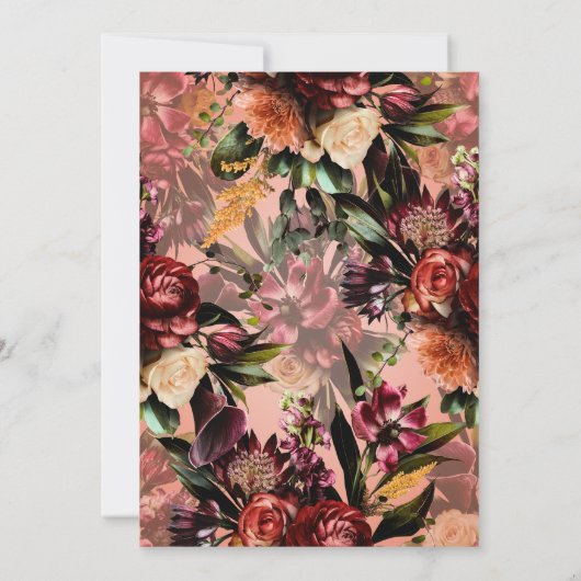 Rustikaler Pfirsichwein und Lila Brautparty mit Bl Einladung (Rückseite)