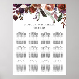 Rustikaler Pflaumen | Blume Feather Wedding Seatin Poster