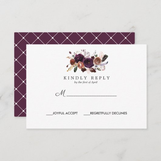 Rustikaler Pflaumen | Boho Wedding Response UAWG RSVP Karte (Vorne/Hinten)