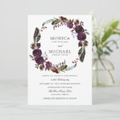 Rustikaler Pflaumen | Herbsthochzeit Boho Floral W Einladung (Stehend Vorderseite)