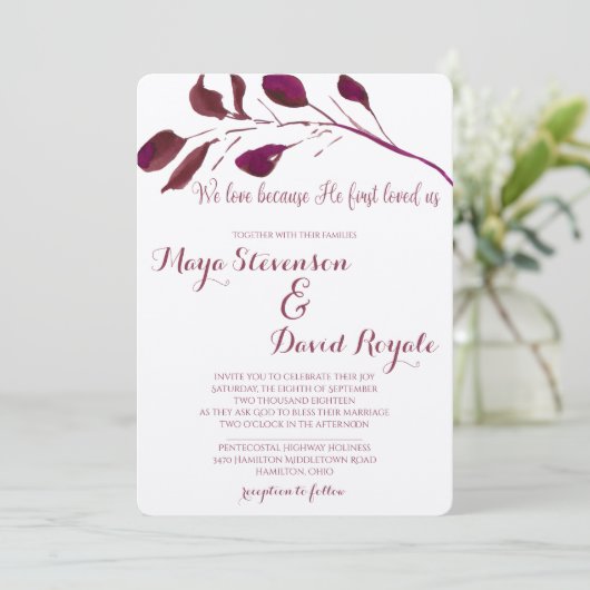 Rustikaler Pflaumen | Wir Liebe, weil er uns zum e Einladung (Stehend Vorderseite)