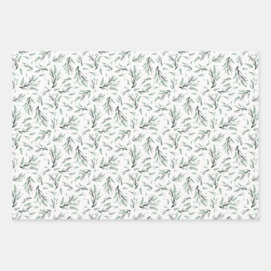Rustikaler Pine Branch Pattern Urlaub Geschenkpapier Set (Vorderseite)