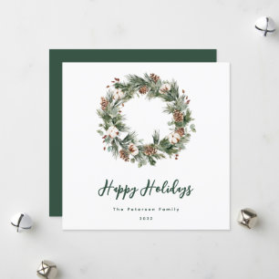 Rustikaler Pine Cotton Watercolor Greenerity Wreat Feiertagskarte