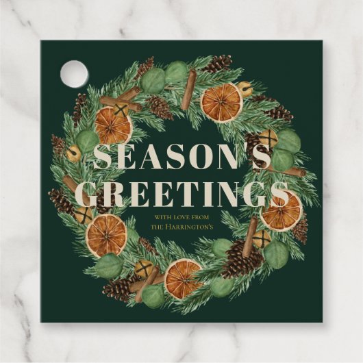 Rustikaler Pine Driving Orange Wreath Green Holida Geschenkanhänger (Vorderseite)