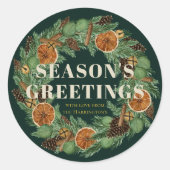 Rustikaler Pine Driving Orange Wreath Green Holida Runder Aufkleber (Vorderseite)