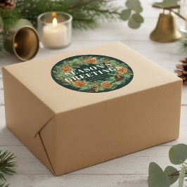 Rustikaler Pine Driving Orange Wreath Green Holida Runder Aufkleber