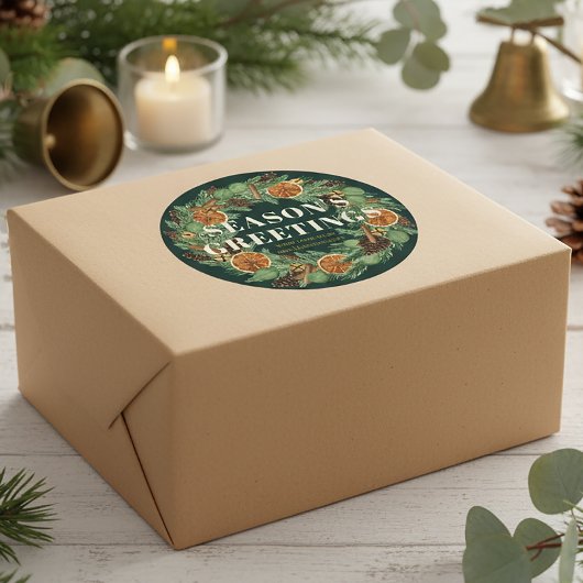 Rustikaler Pine Driving Orange Wreath Green Holida Runder Aufkleber