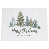 Rustikaler Pine Tree Personalisiertes Weihnachten Große Geschenktüte (Vorderseite)
