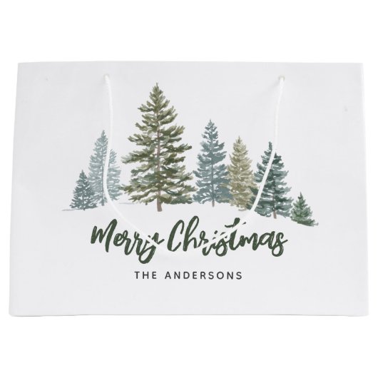 Rustikaler Pine Tree Personalisiertes Weihnachten Große Geschenktüte (Vorderseite)