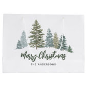 Rustikaler Pine Tree Personalisiertes Weihnachten Große Geschenktüte (Rückseite)