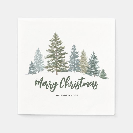 Rustikaler Pine Tree Personalisiertes Weihnachten Serviette (Vorderseite)