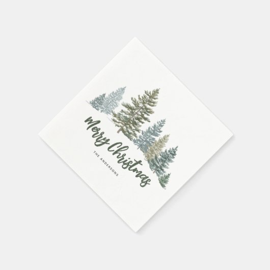 Rustikaler Pine Tree Personalisiertes Weihnachten Serviette (Ecke)