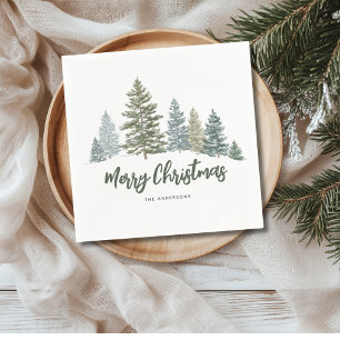 Rustikaler Pine Tree Personalisiertes Weihnachten Serviette