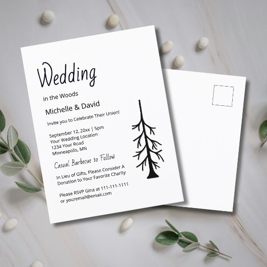 Rustikaler Pine Tree Simple Evergreen Lässig Weddi Einladungspostkarte