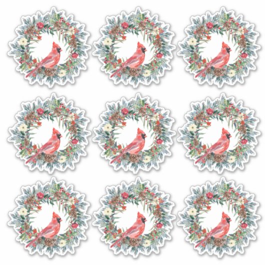 Rustikaler Pine Wreath Kardinal Weihnachtsgeschenk Aufkleber (Vorderseite)