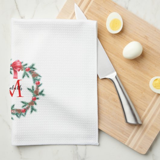 Rustikaler Pinecone | Bauble Christmas Wreath Mono Geschirrtuch (Viertel Falte)