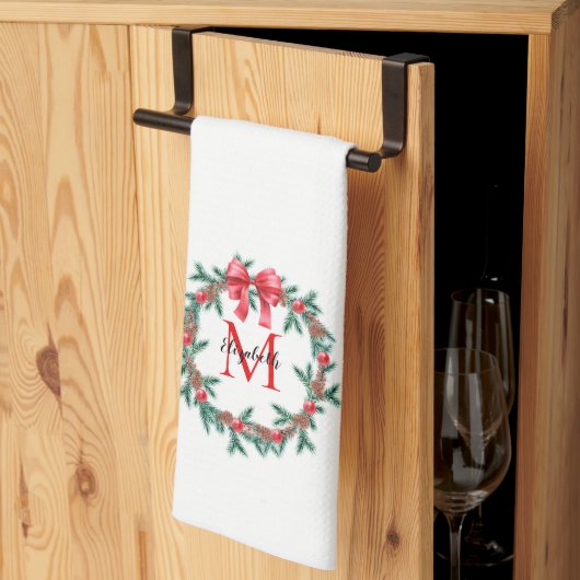 Rustikaler Pinecone | Bauble Christmas Wreath Mono Geschirrtuch (Drittel gefaltet)