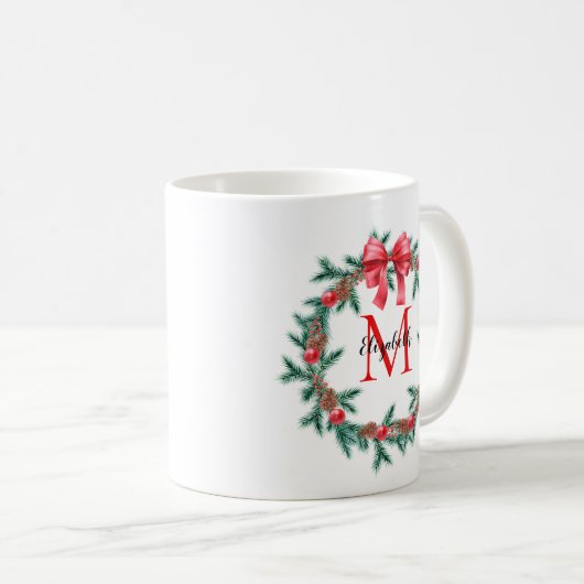 Rustikaler Pinecone | Bauble Christmas Wreath Mono Kaffeetasse (VorderseiteRechts)