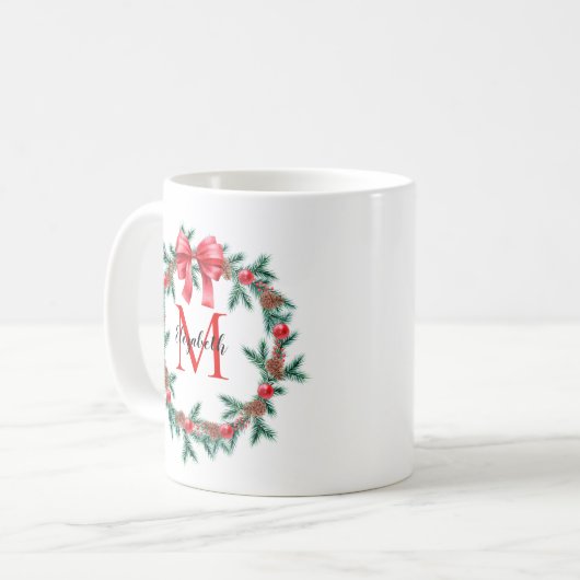 Rustikaler Pinecone | Bauble Christmas Wreath Mono Kaffeetasse (Vorderseite Links)