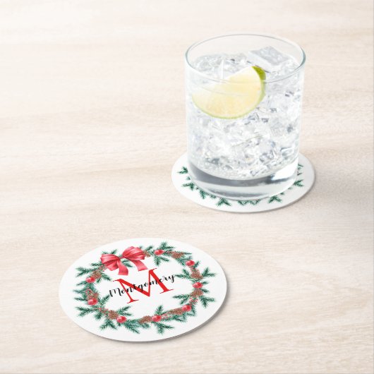 Rustikaler Pinecone | Bauble Christmas Wreath Mono Runder Pappuntersetzer (Vor Ort)