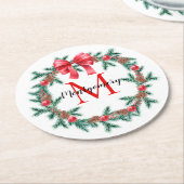Rustikaler Pinecone | Bauble Christmas Wreath Mono Runder Pappuntersetzer (Angewinkelt)
