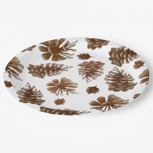 Rustikaler Pinecone Pappteller (Schrägansicht)