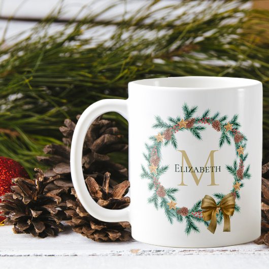 Rustikaler Pinecone | Stars Weihnachtsfeiermongram Kaffeetasse