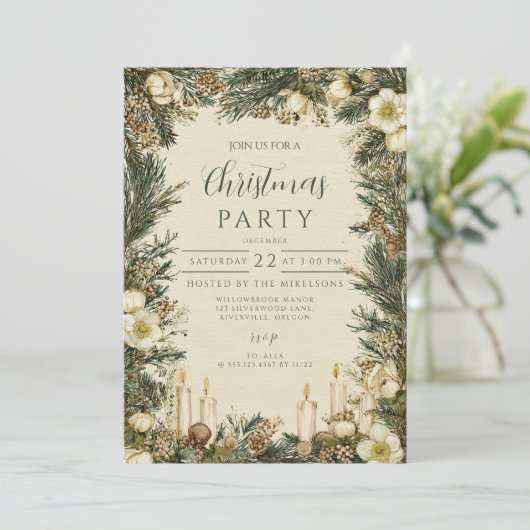 Rustikaler Pinecone Weihnachten Einladung (Stehend Vorderseite)