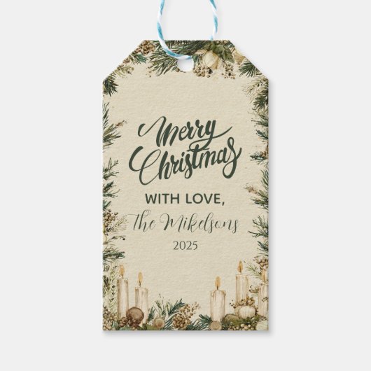 Rustikaler Pinecone Weihnachten Geschenkanhänger (Vorderseite)