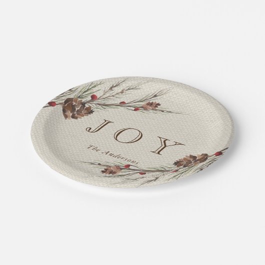 Rustikaler Pinecone Weihnachtsfeiertag Pappteller (Schrägansicht)