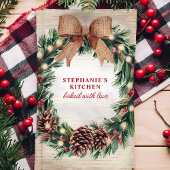 Rustikaler Pinecone Weihnachtskranz Personalisiert Geschirrtuch