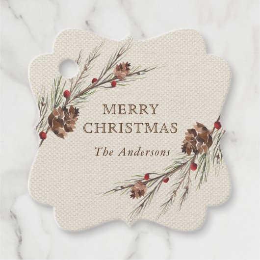 Rustikaler Pinecone Weihnachtsurlaub Geschenkanhänger (Vorderseite)