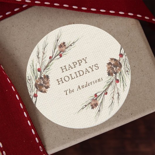 Rustikaler Pinecone Weihnachtsurlaub Runder Aufkleber