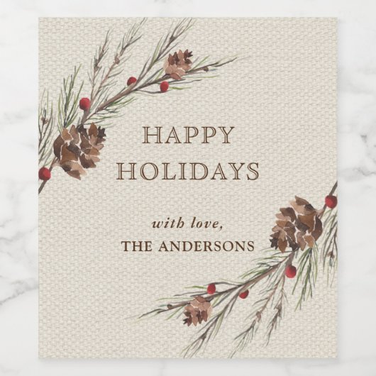 Rustikaler Pinecone Weihnachtsurlaub Weinetikett (Einzelnes Label)