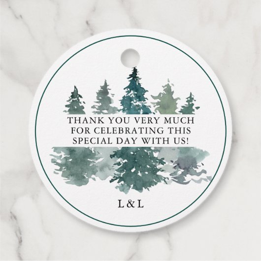 Rustikaler Pinienwald Danke für Ihre Hochzeit Geschenkanhänger (Rückseite)