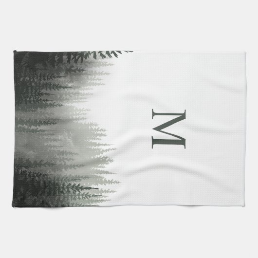 Rustikaler Pinienwald Mit Monogramm Geschirrtuch (Horizontal)