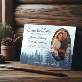 Rustikaler Pinienwald mit Oval Foto Hochzeit Save The Date