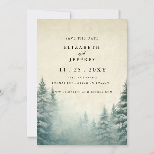 Rustikaler Pinienwald Save the Date Ankündigung (Vorderseite)